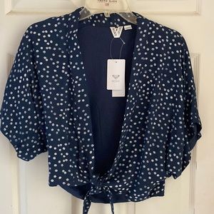 Navy blue polka dot kimono Roxy top
